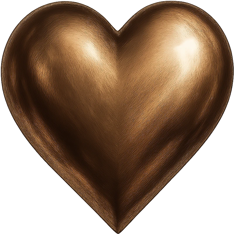 heart with a metallic bronze finish, digital illustration emoji