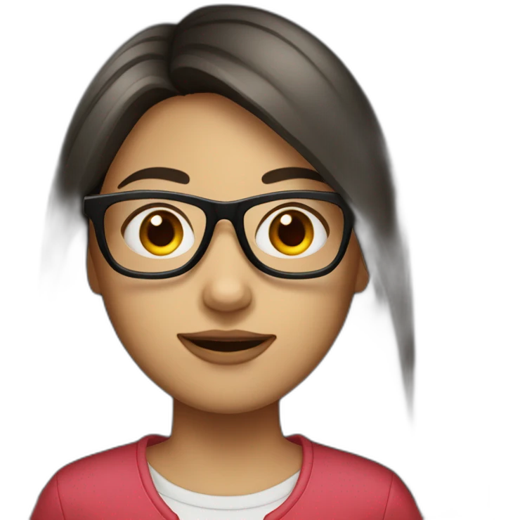 Girl with straight long dark hair and red glasses emoji