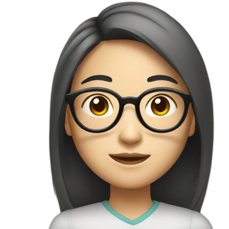 Asian girl, long hair, round face, glasses emoji