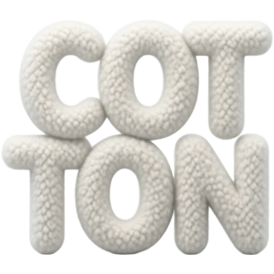 3D letters of the word COTTON in the style of the cotton material emoji