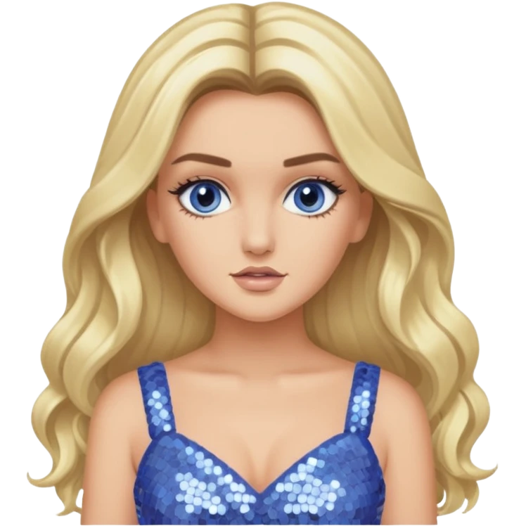 Perrie Edwards from Little Mix with long blonde hair, periwinkle sequin outfit emoji