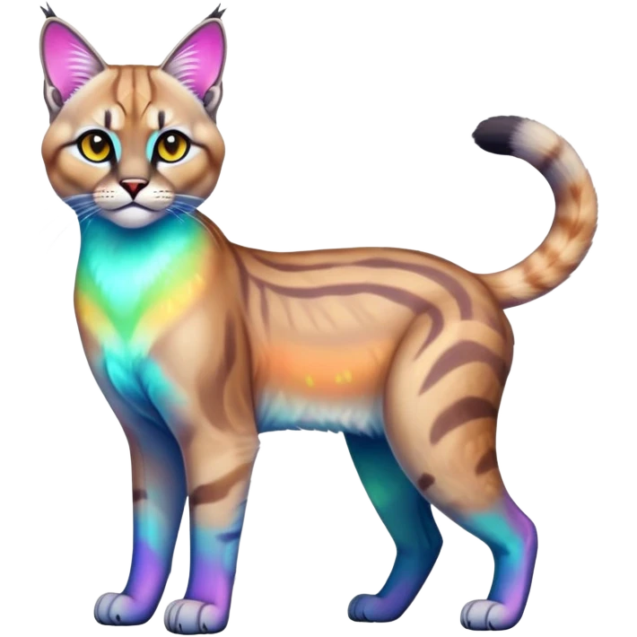 Colorful Neon exotic iridescent tropical shiny Fantasy-Siamese-Bobcat-Caracal-Scottish-Fold-feline-Fakémon-feline-hybrid (full body) emoji