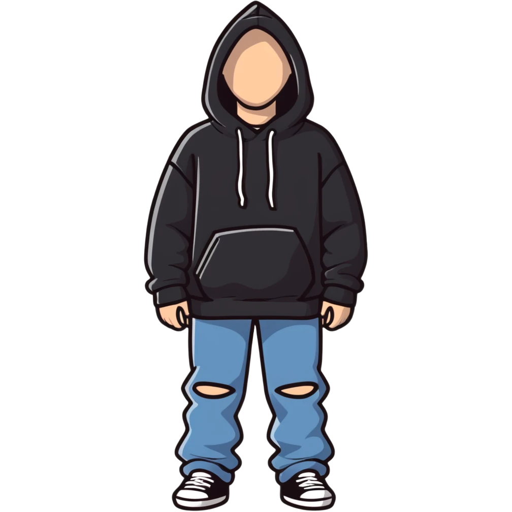 person named Les wearing wide jeans and a black hoodie emoji