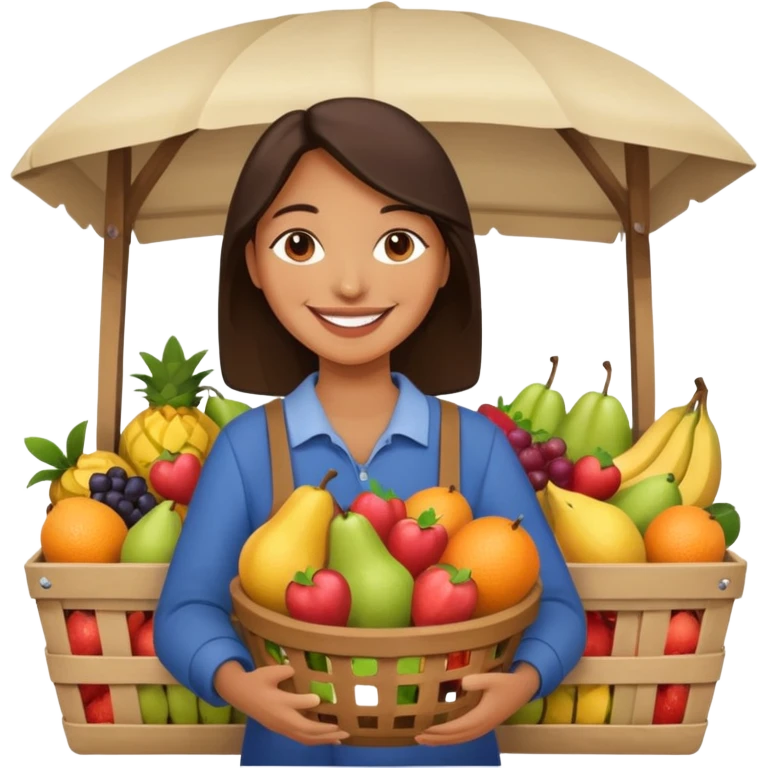 Shopper with fruit basket,Farmers’ Market, background Fruit, market. emoji