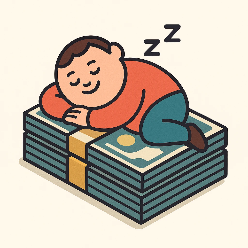 happy person napping on mattress of money emoji