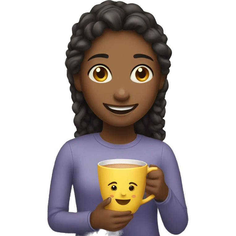 smiling girl with cup indoors emoji