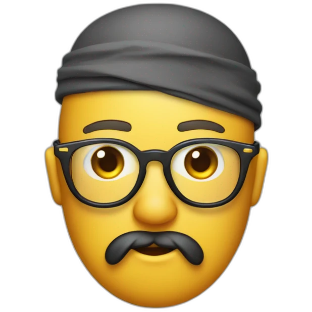 animated face sticking out tongue and closed right eye with gradient glasses, beard and bandana on head emoji