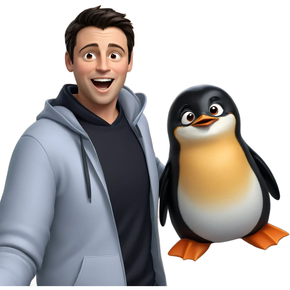 happy boy with penguin emoji
