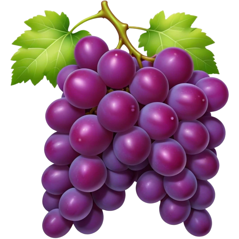 Cinematic Realistic Grapes Emoji, Clustered together in rich purple hues, with smooth, plump skins reflecting light in a glossy, delicate sheen. The stems curve slightly, holding the clusters together like a sweet, natural treasure. Soft glowing outline, capturing the essence of natural sweetness and richness in a bunch of ripe grapes! emoji