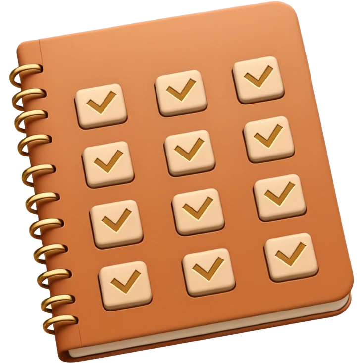 modern elegant planner with checkmarks emoji, 3D style, light terracotta, beige or pink and gold, clean design emoji