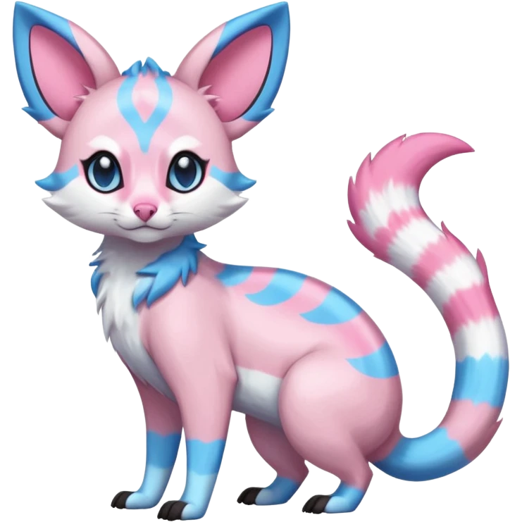 Rare realistic cool cute epic aesthetic colorful Amaura-Sylveon-Civet-Genet-species-Fakemon-hybrid-creature, with markings, full body emoji