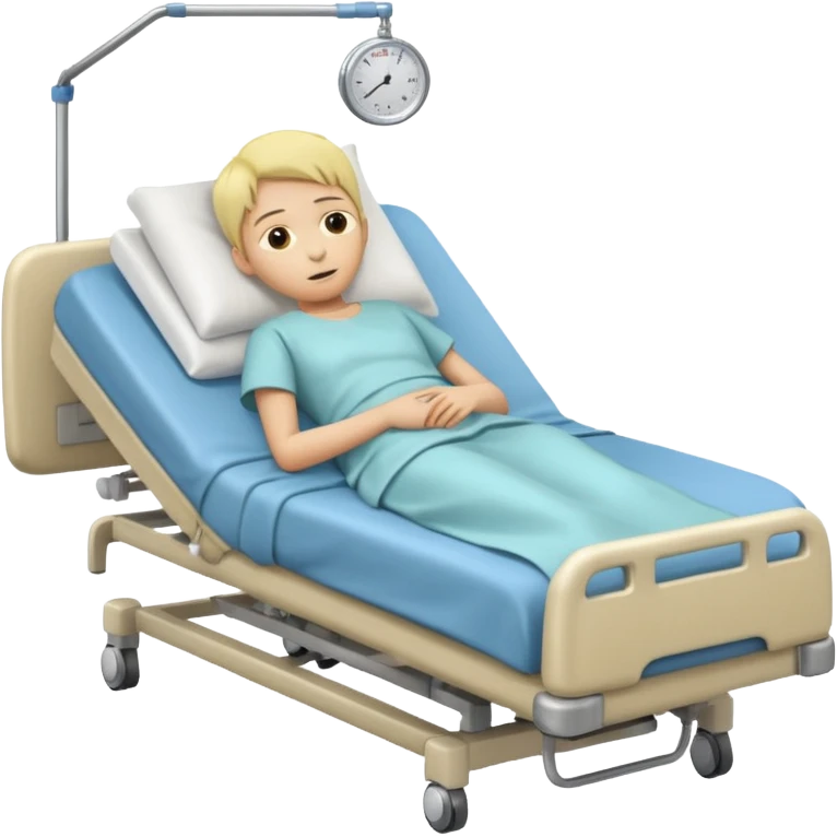 pessoa com a pele amarelada deitada em uma maca de hospital emoji