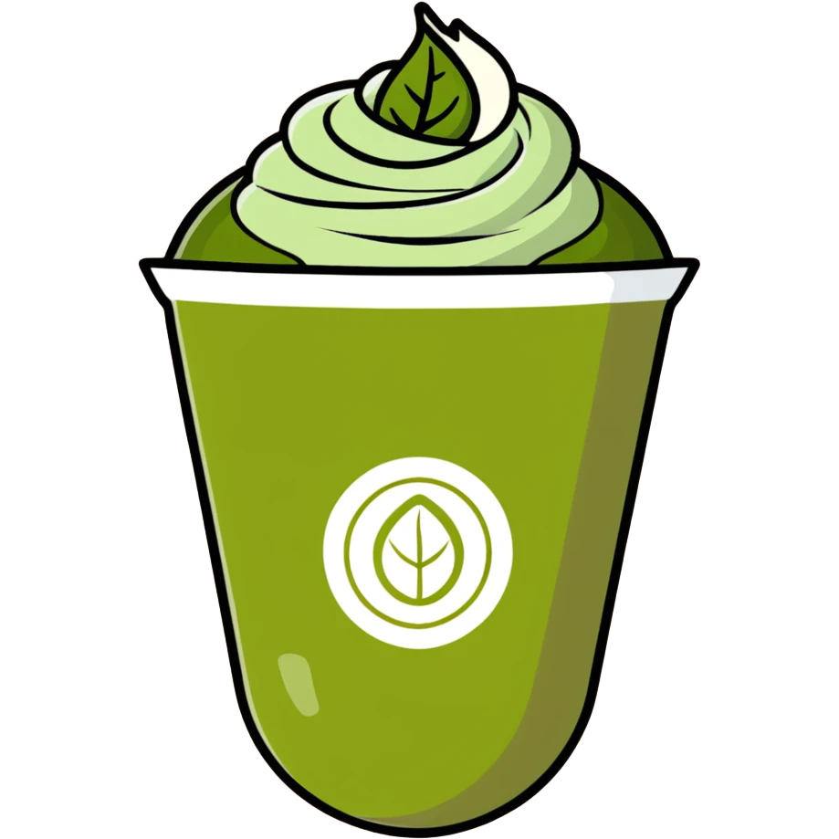 matcha latte with leaf detail, warm olive-brown tones, soft dreamy illustration emoji