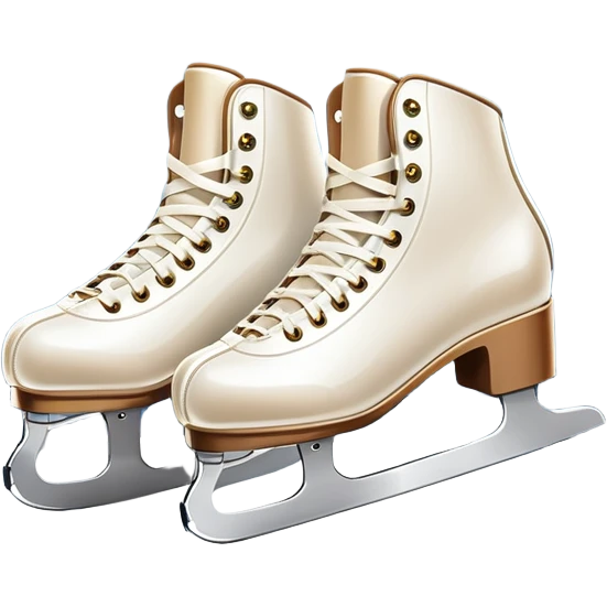An icon showing The rink is surrounded by cheering spectators and soft arena lights, creating a beautiful, dynamic atmosphere. a pair of elegant figure skates placed on the smooth, sparkling ice of a grand ice arena. Transparent background highlights the grace and beauty of figure skating. emoji