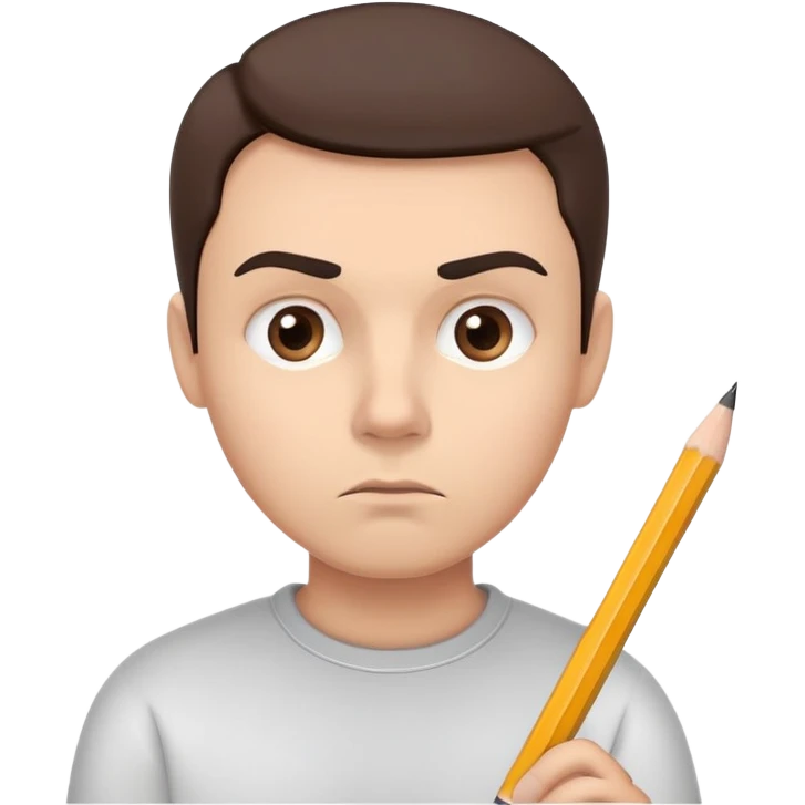 A head with a raised eyebrow, symbolizing doubt or evaluation, holding a pencil in hand. The expression represents assessment, attention to detail, and giving an opinion. Minimalist, modern design with a focus on the facial expression and pencil emoji
