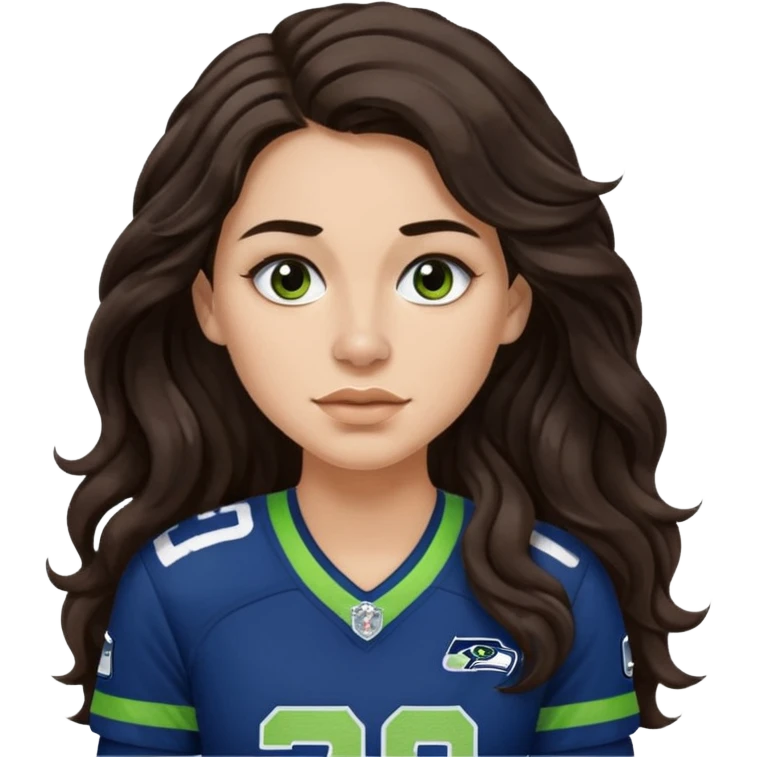 Long wavy Dark brown hair with small nose stud of seahawks fan women emoji
