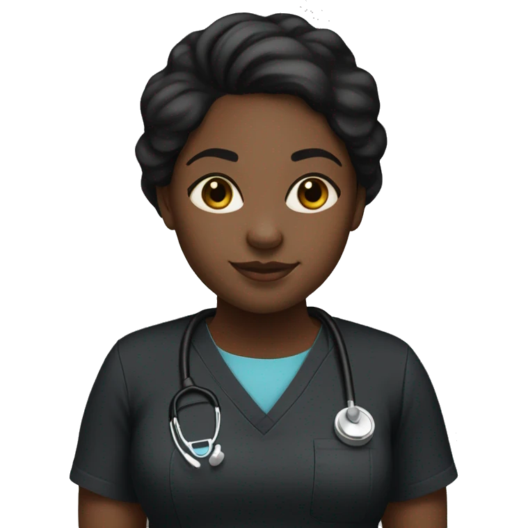 Black girl with middle part and black hair in black scrubs full body no stethoscope  emoji