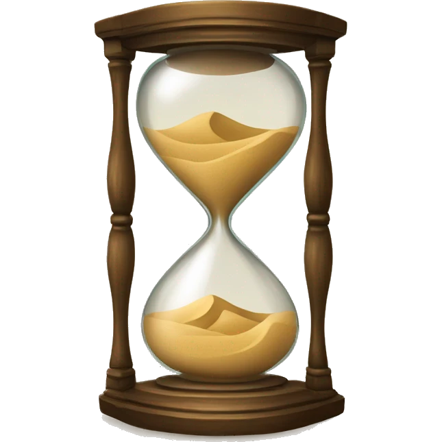 A finely crafted hourglass with sand flowing, placed over or beside a scroll with elegant calligraphy, emoji
