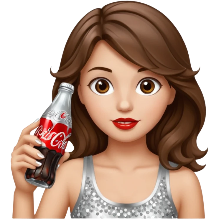 Girl with brown wavy hair drinking a bedazzled Diet Coke  emoji