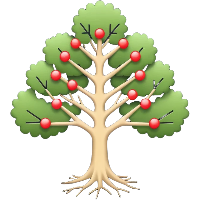 Minimalistic flat vector icon, iOS style, thin black contour on white background. Binary tree diagram with connected nodes. Clean, no text, no shadows emoji