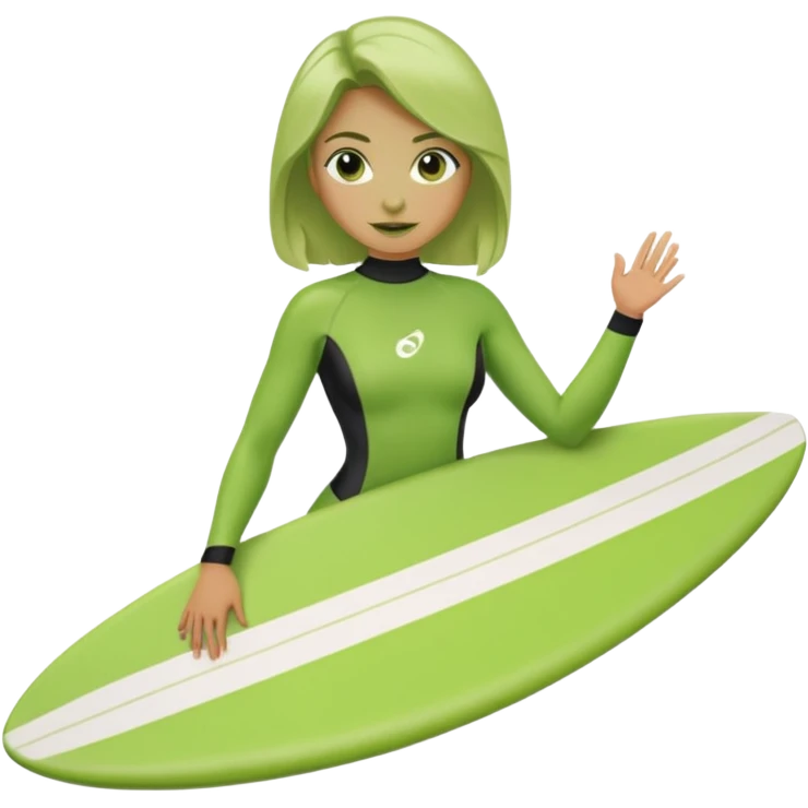 green woman with surfboard emoji