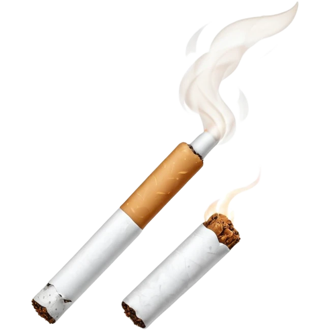 classic style white cigarette with brown filter, small wisp of smoke, simple and clear design emoji