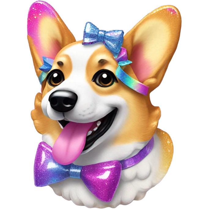 Lisa frank glitter corgi with bows on head emoji