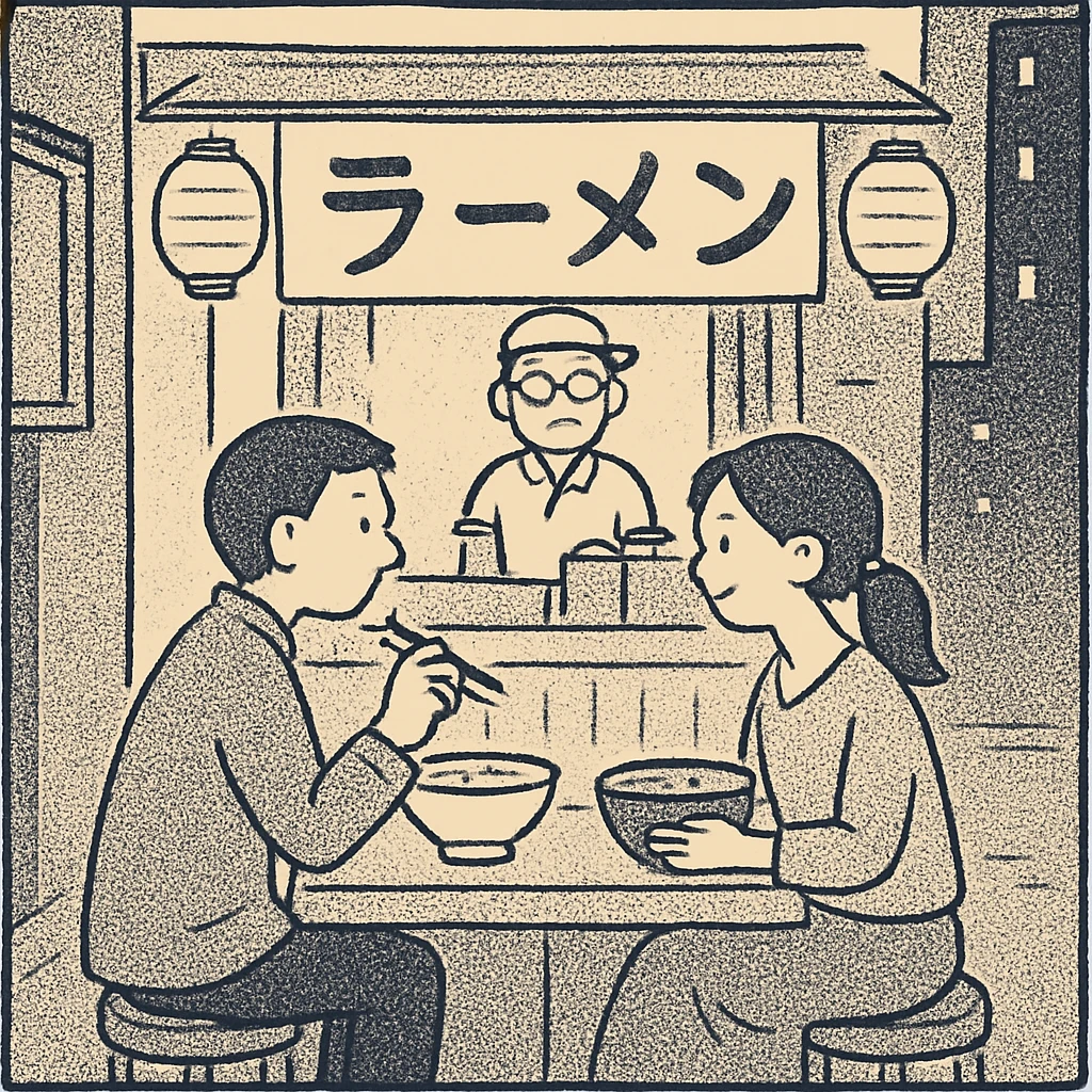 couple dining in Japanese street cafe
 emoji