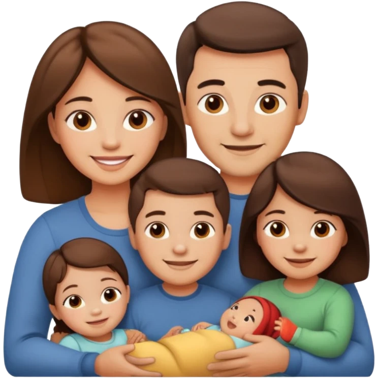 brown family with mom dad young daughter toddler son and baby emoji