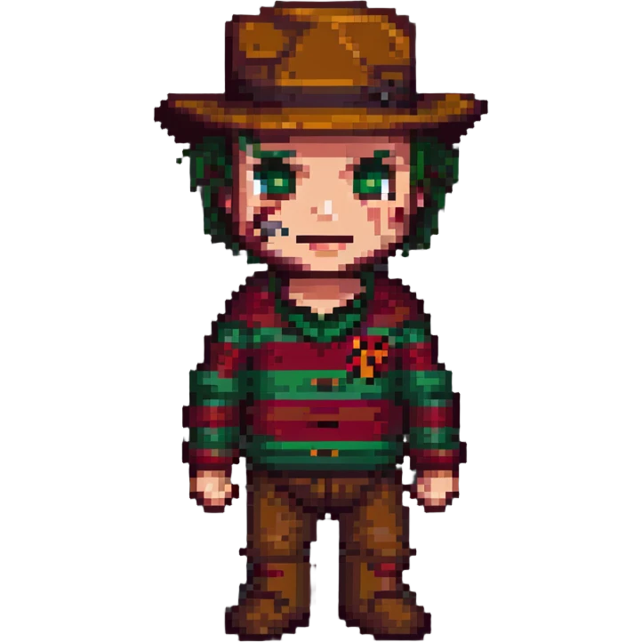 Freddy Krueger in pixel art style, chibi proportions, bright colors emoji
