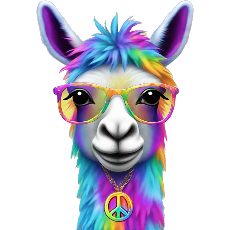 Psychedelic trippy tie die lama wearing a peace necklace emoji