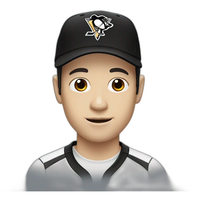 pale man with dark hair wearing a pittsburgh penguins baseball cap emoji