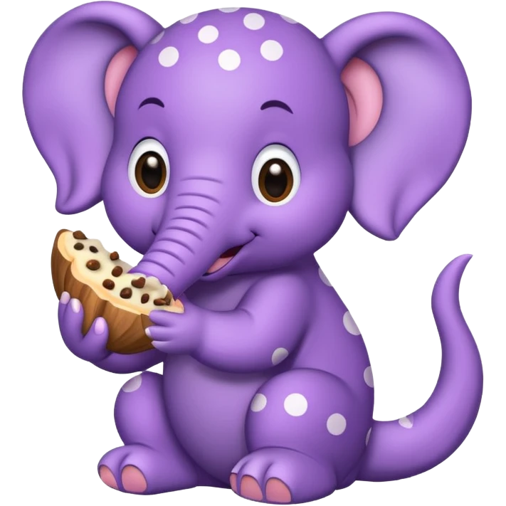 A purple poke a dotted elephant eating a squirl emoji