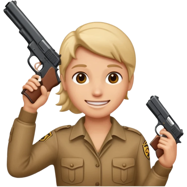 Smiling with gun next to head emoji