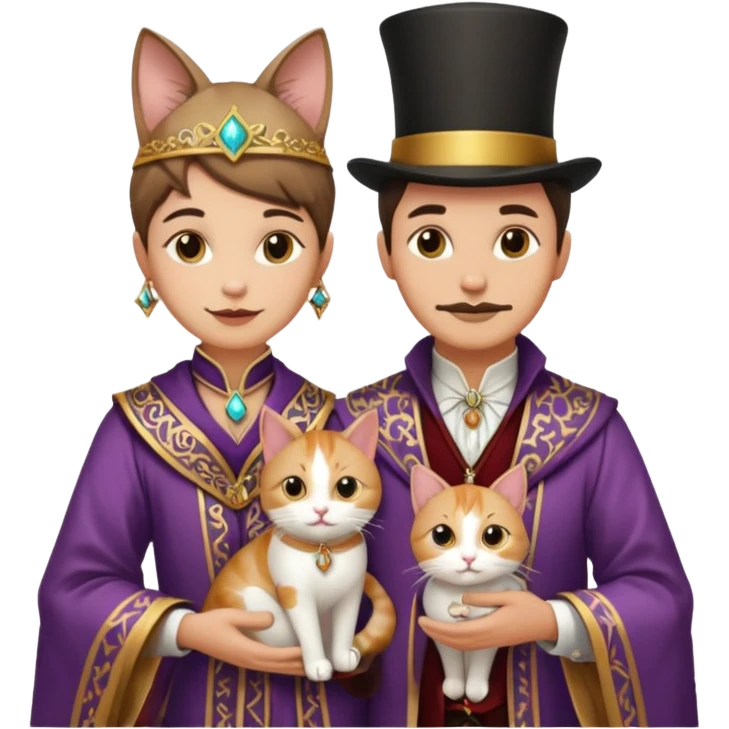 magician couple and their pet cat emoji