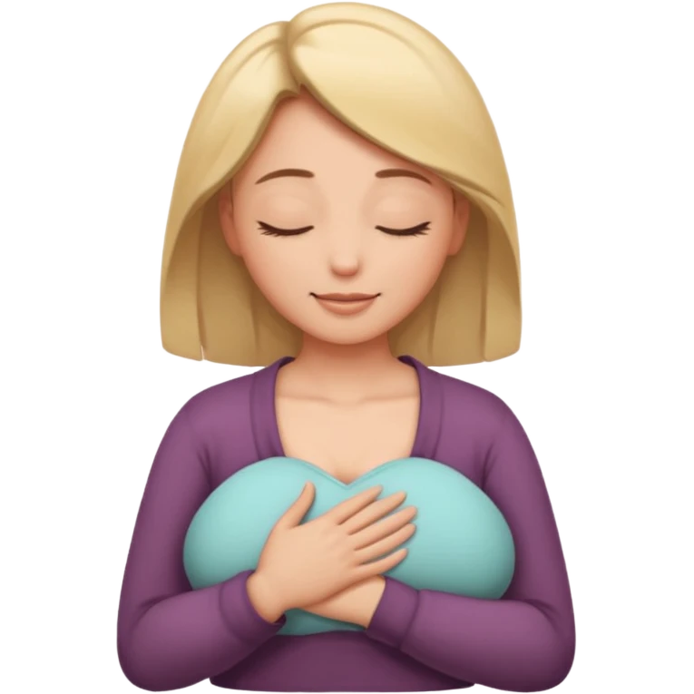 Elini göğsine koyup rahatlayan huzurlu kadın emoji
