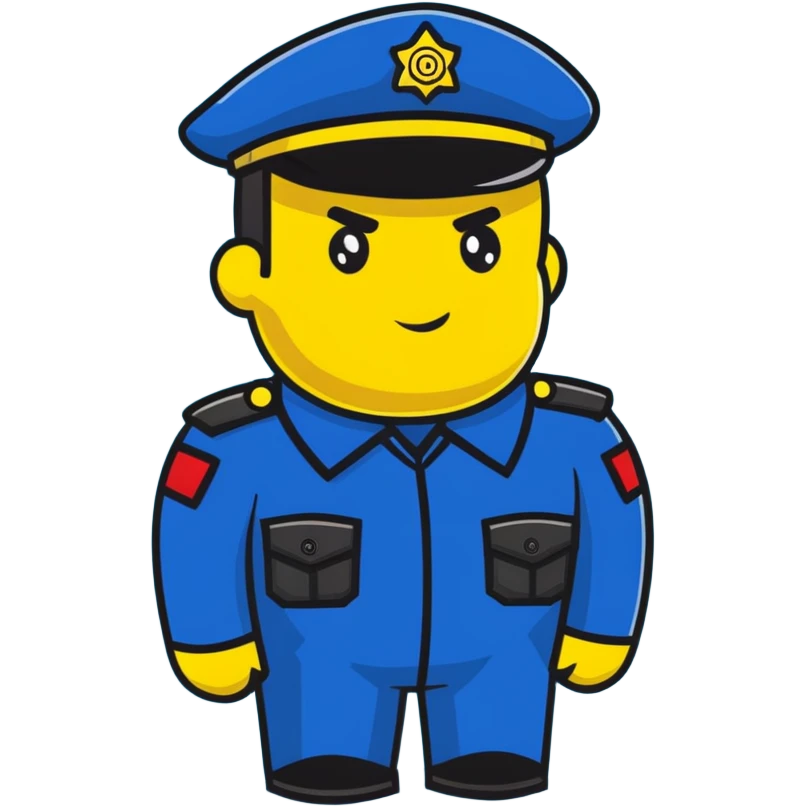 Russian police officer with yellow hat and uniform, professional stance emoji