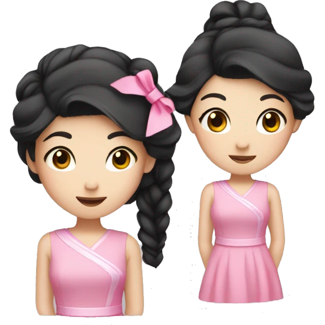 asian girl with black hair tie pink ribbon and pink dress emoji