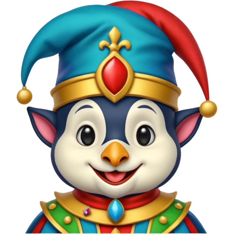 crazy colorful puppy penguin jolly joker, medieval, vintage, court jester, mac os icon, blue color emoji