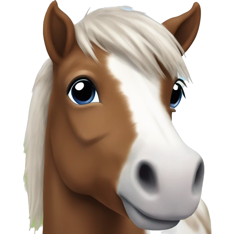 Shetland pony chestnut piebald, eyes blues emoji