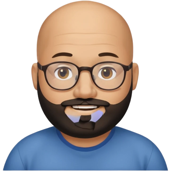 bald on top and hair on sides, chubby face, with glasses and black beard emoji