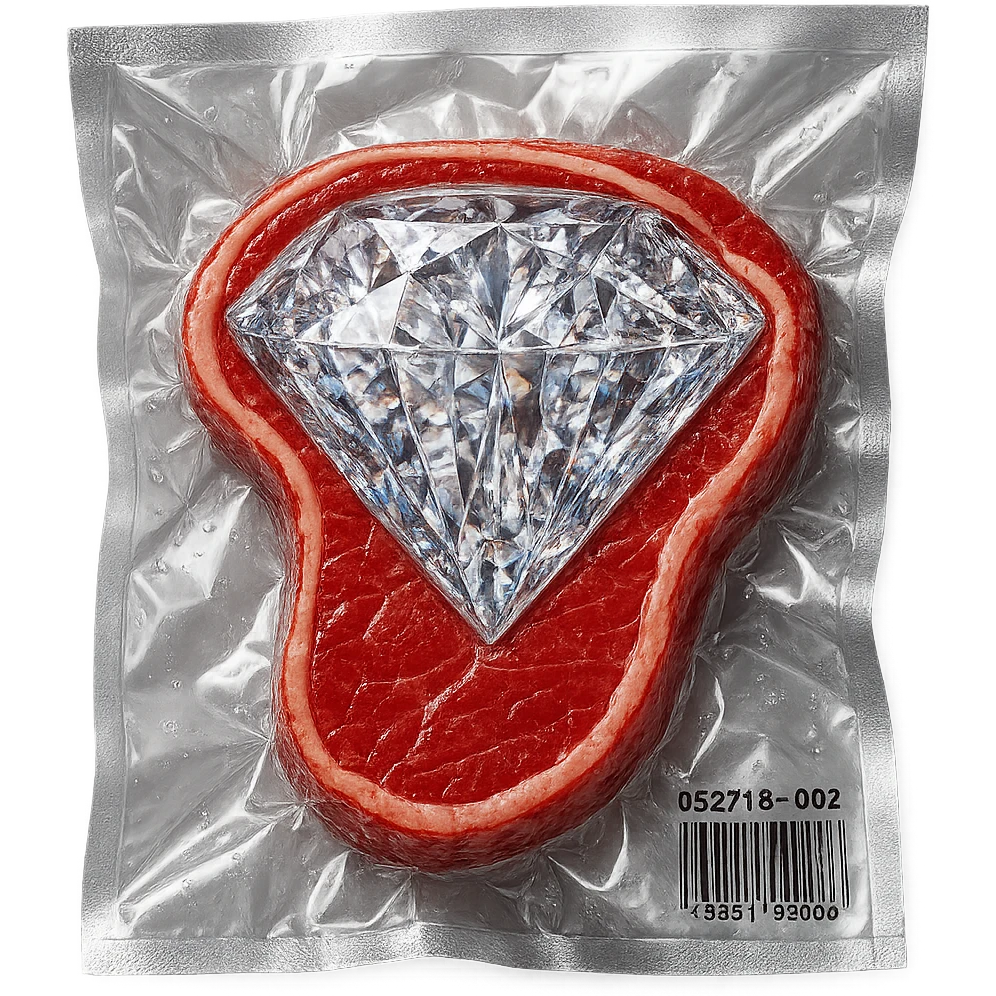 meat steak made of diamond, glossy and puffy emoji