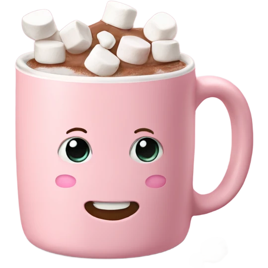 Light Pink mug of hot chocolate with marshmallows  emoji