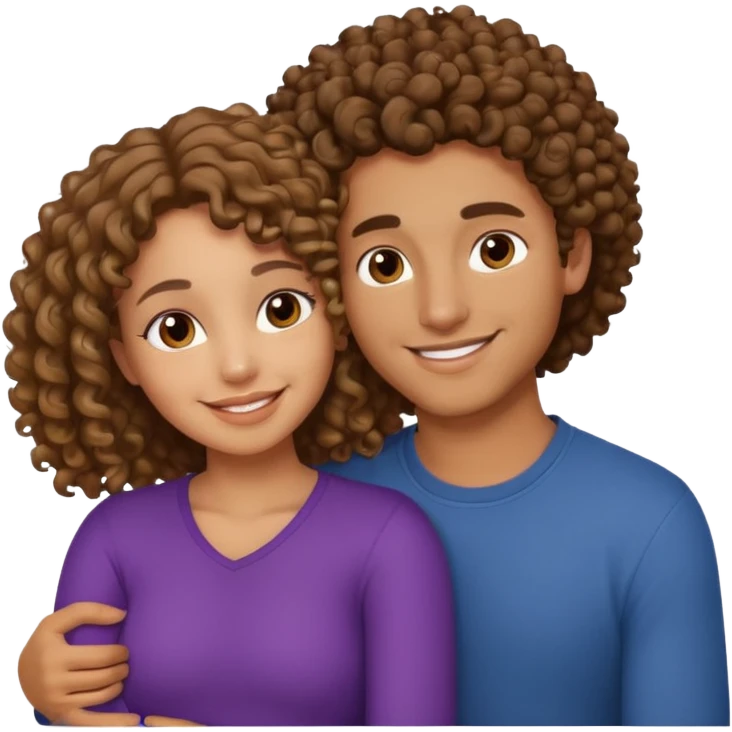 cuddling couple lightskinned male, brownskin girl with curly hair emoji