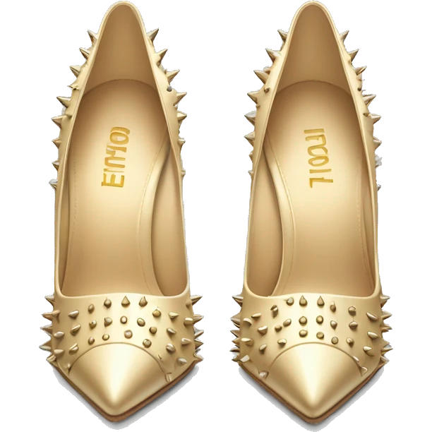Realistic isolated top view of a pair of light champagne gold spikey pointed toe high heel shoes.  emoji