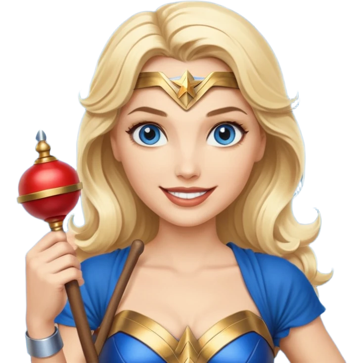 Blonde blue eyes Wonder Woman holding bell and baton emoji