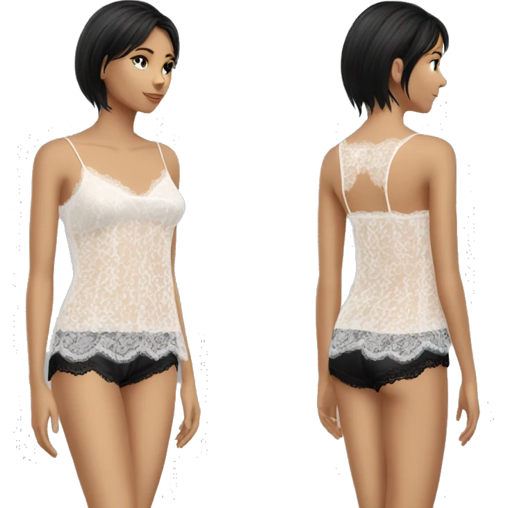 Realistic isolated side view white lace silk camisole black lace.  emoji