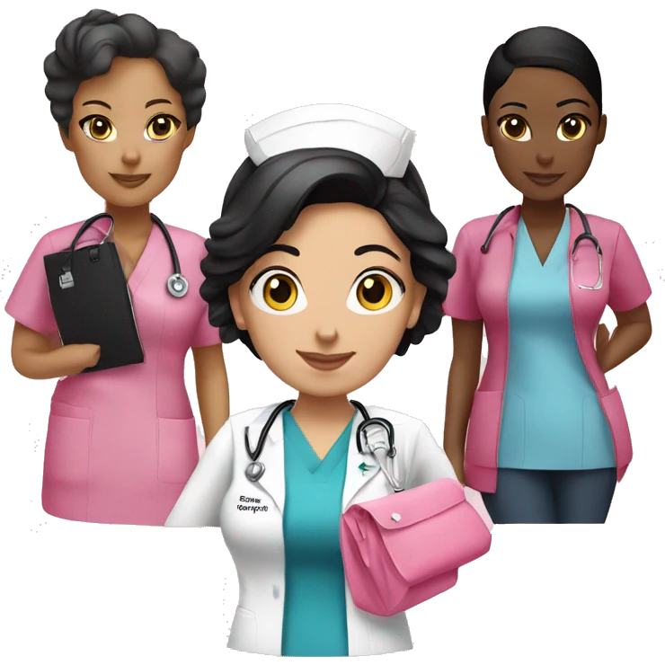 Nurse ,white woman, black hair in a bun,pink scrubs ,Louis Vuitton bag  emoji