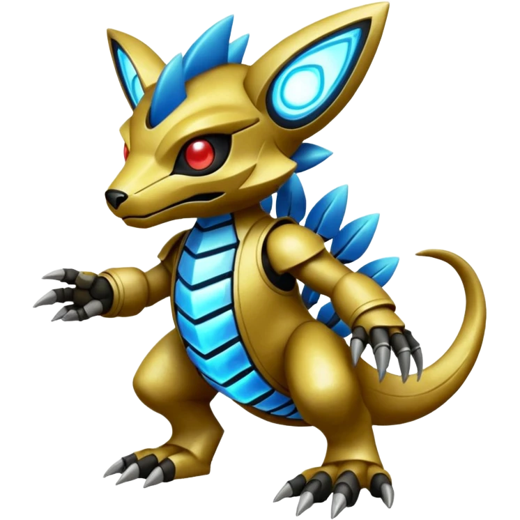 Futuristic WickerBeast-Vernid-Primagen-Protogen-Fakémon-Pokémon-creature-fusion (full body) emoji