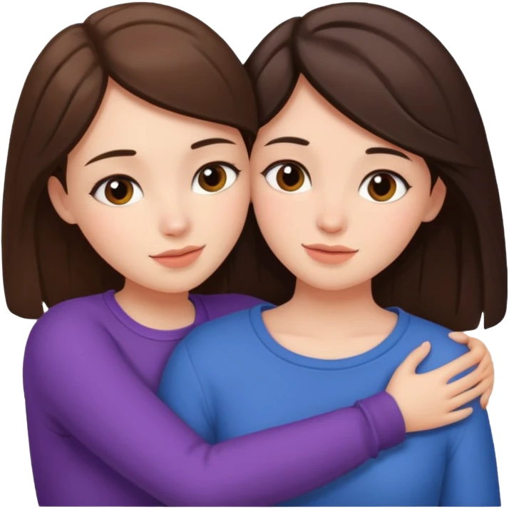Two brunette girls cuddling emoji